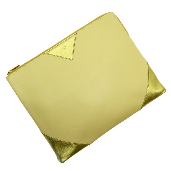 CELINE Clutch bag Leather Yellow x Gold Men's Women's t18970a - Picture 1 of 5
